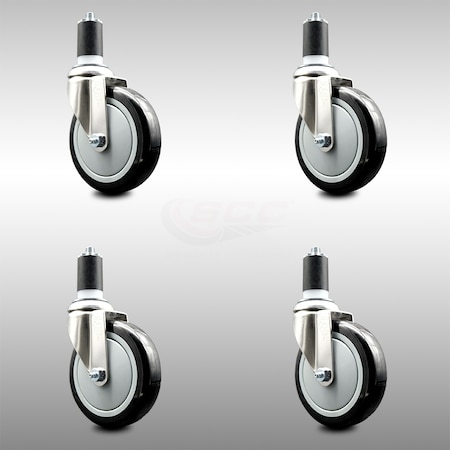 Service Caster 5 Inch 316SS Black Polyurethane Swivel 1-1/2 Inch Expanding Stem Caster Set SCC SCC-SS316EX20S514-PPUB-BLK-112-4